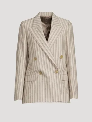 Double-Breasted Blazer Stripe Print