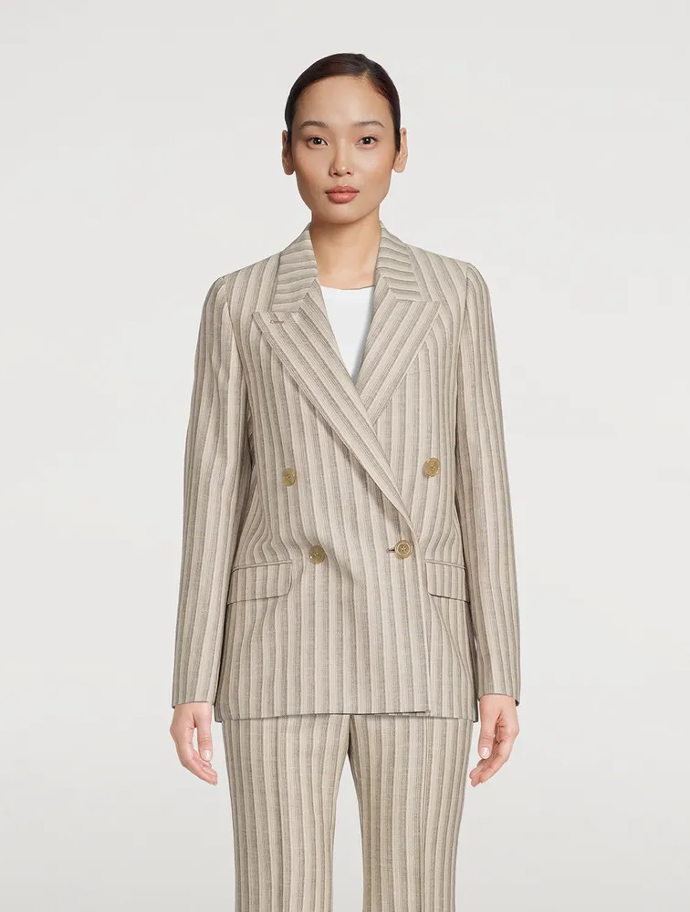 Double-Breasted Blazer Stripe Print