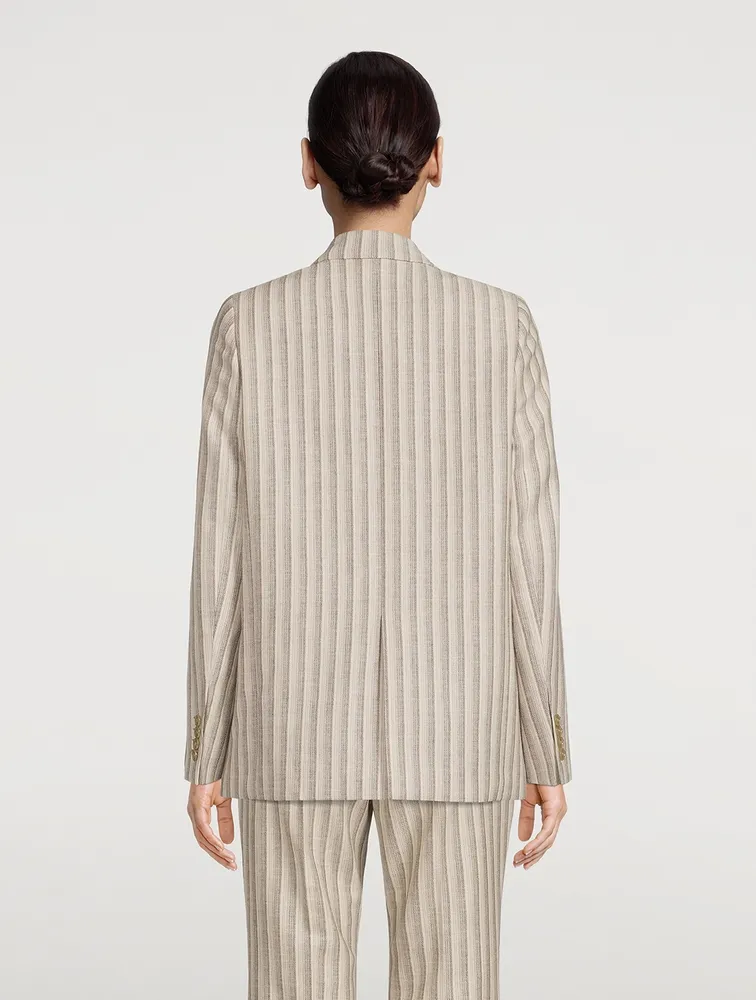 Double-Breasted Blazer Stripe Print