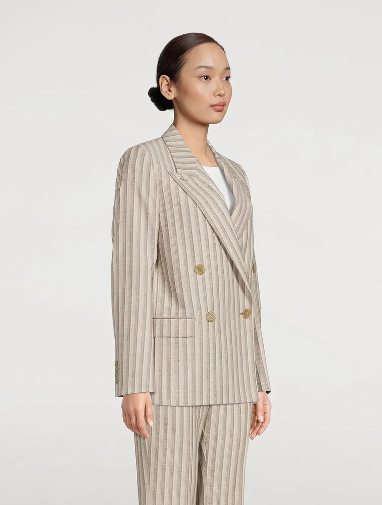 Double-Breasted Blazer Stripe Print