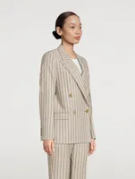 Double-Breasted Blazer Stripe Print