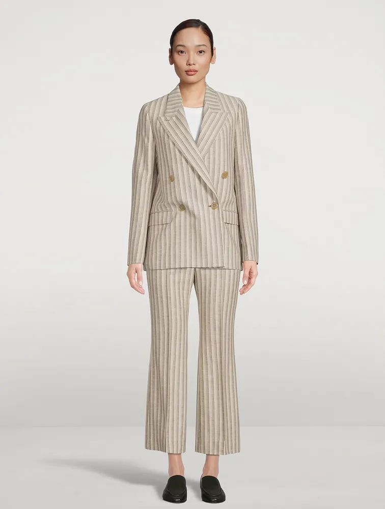 Double-Breasted Blazer Stripe Print