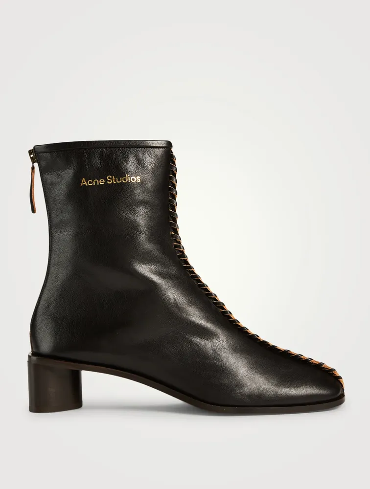 Whipstitch Leather Ankle Boots