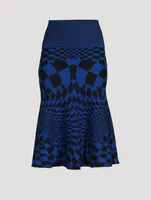 Geometric Virgin Wool Knit Midi Skirt