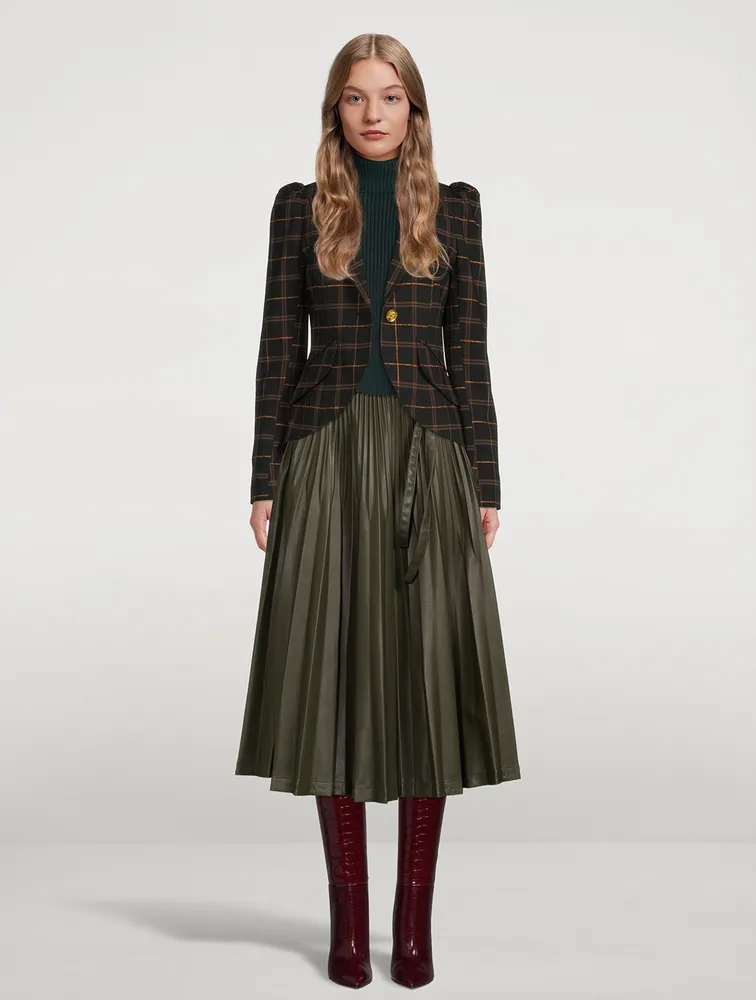 Pouf-Sleeve Blazer Check Print