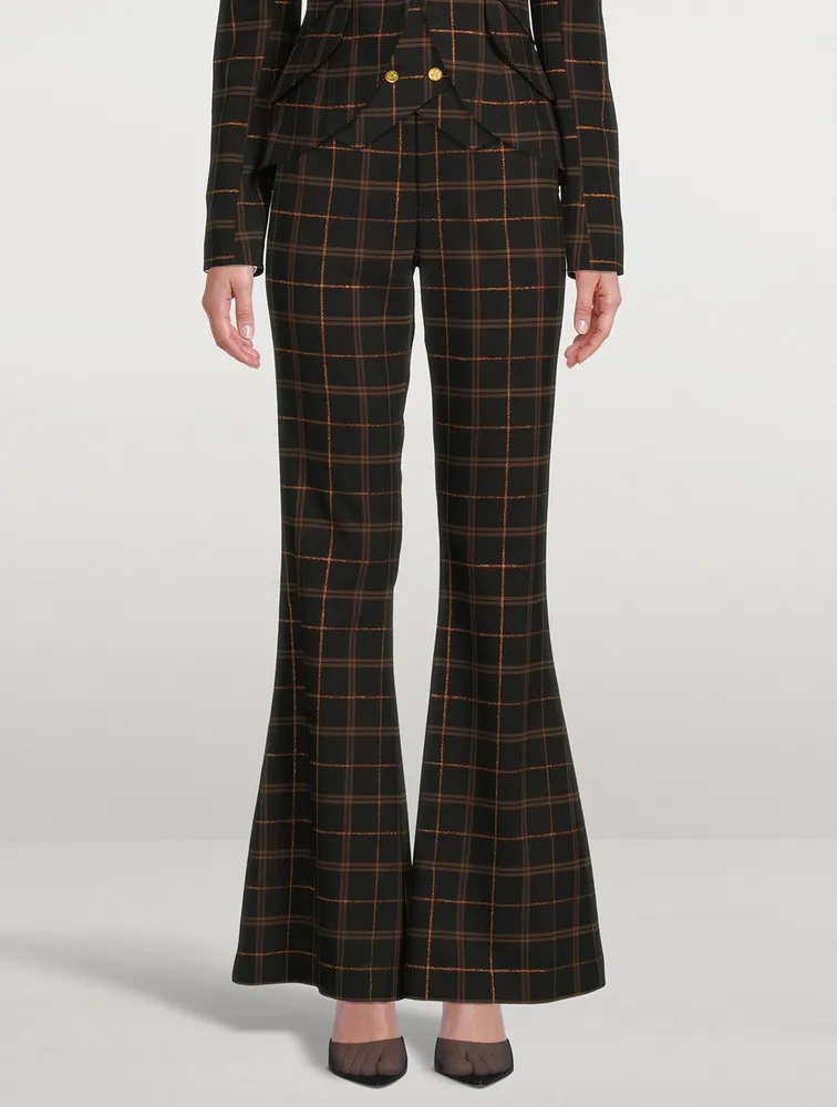 Bootcut Trousers Plaid Print