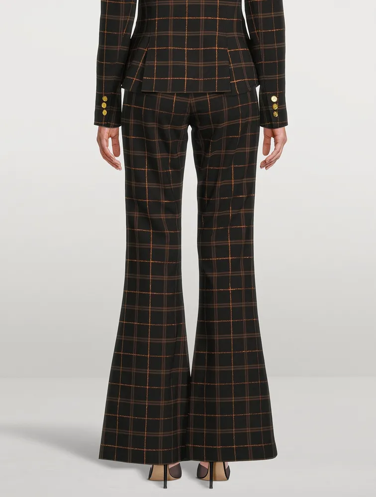 Bootcut Trousers Plaid Print