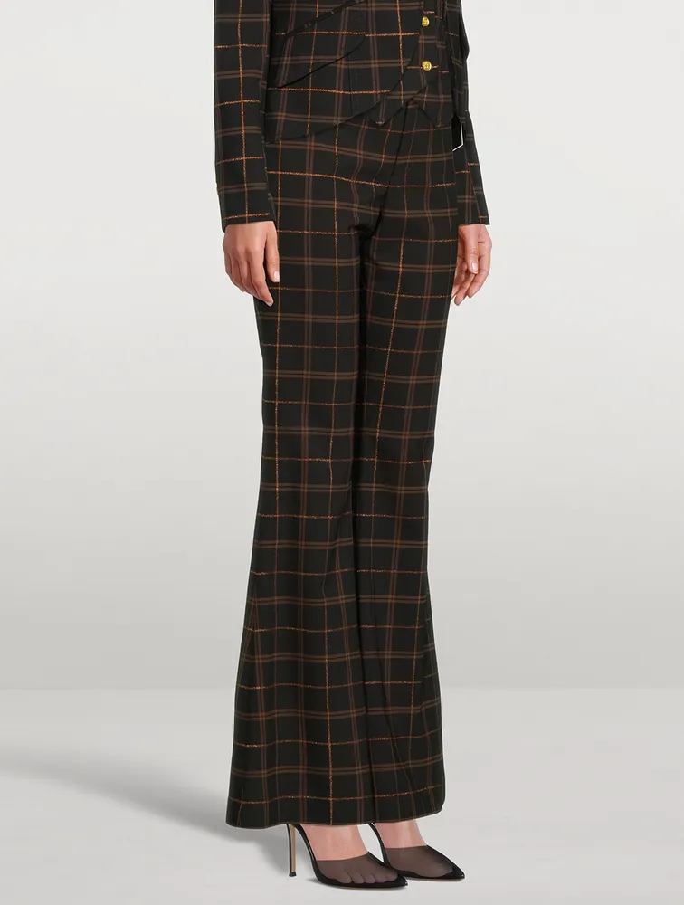 Bootcut Trousers Plaid Print