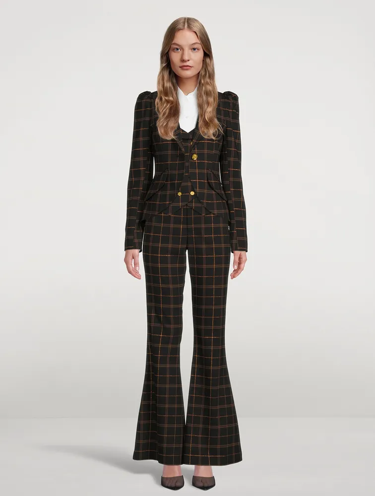 Bootcut Trousers Plaid Print