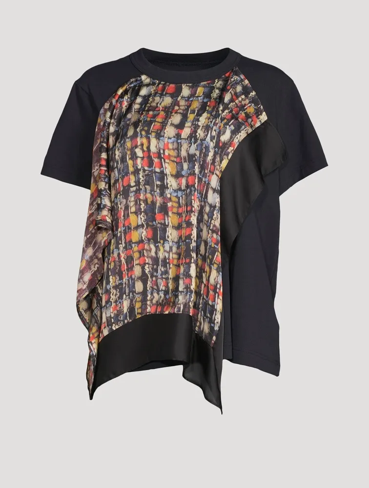 Cotton T-Shirt With Tweed Print Scarf