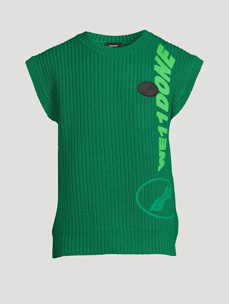 Wool-Blend Square Knit Vest With Logo