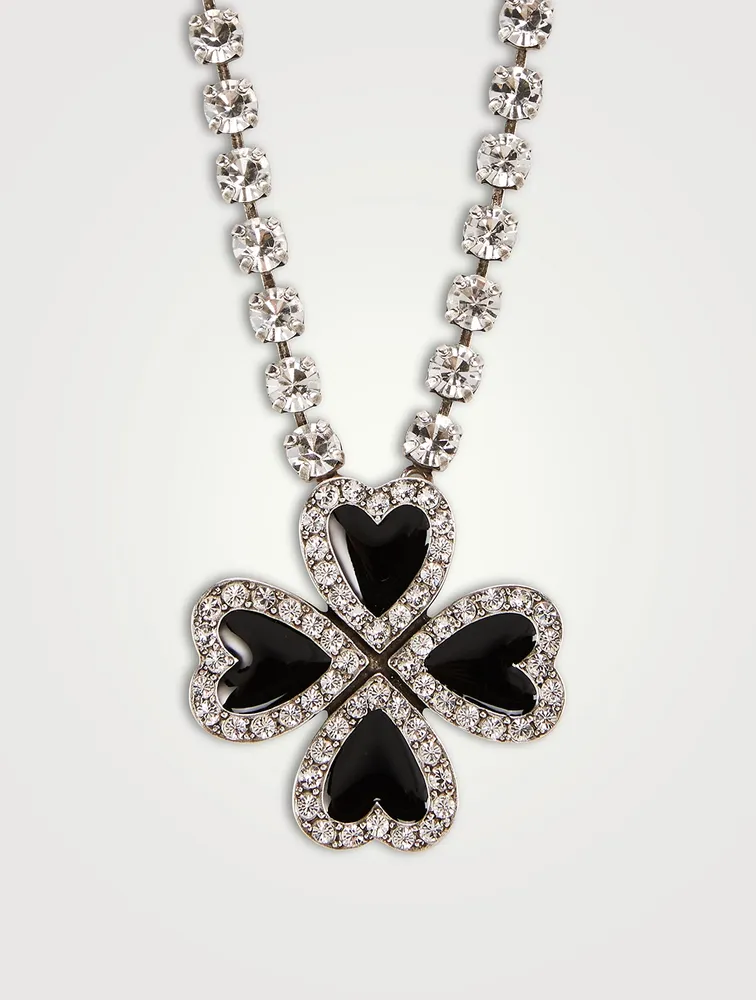 Crystal Heart Clover Necklace