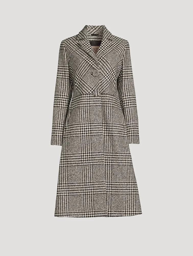 Prince Of Wales Wool-Blend Princess Cut Coat