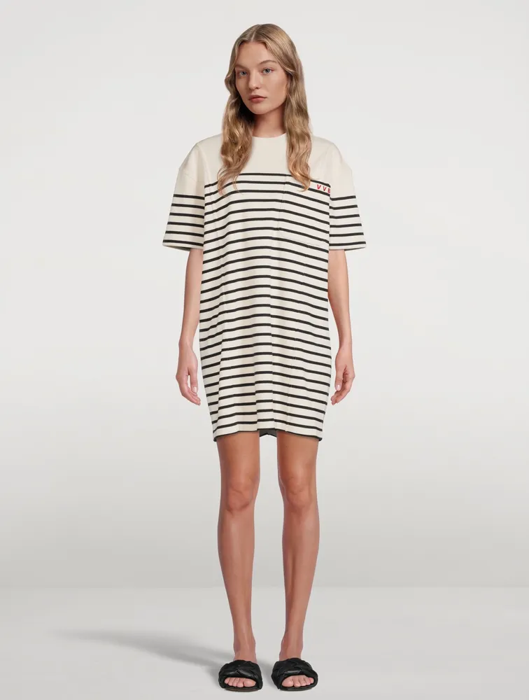 Ribbed Mini T-Shirt Dress Striped Print