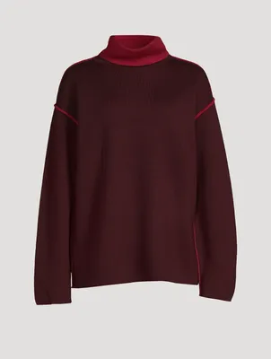Merino Wool Turtleneck Sweater With Piping