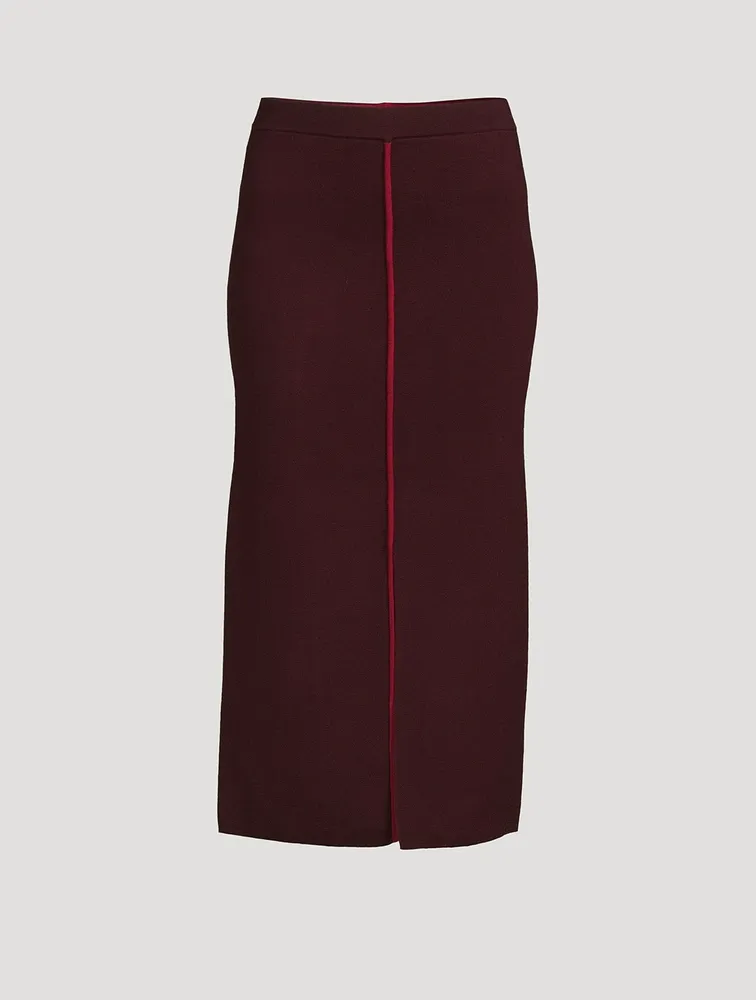 Merino Wool Midi Skirt With Piping
