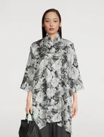 Silk Long A-Line Shirt Rose Print