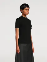 Short-Sleeve Mockneck Knit Top With Zipper