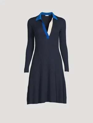 Colourblock Merino Wool Polo Sweater Dress