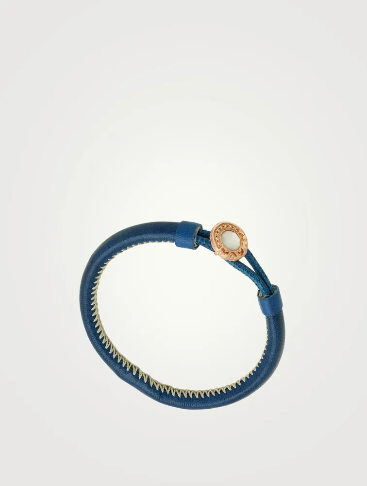 Kiri 18K Rose Gold Round Leather Bracelet With Mother-Of-Pearl And Champagne Diamonds