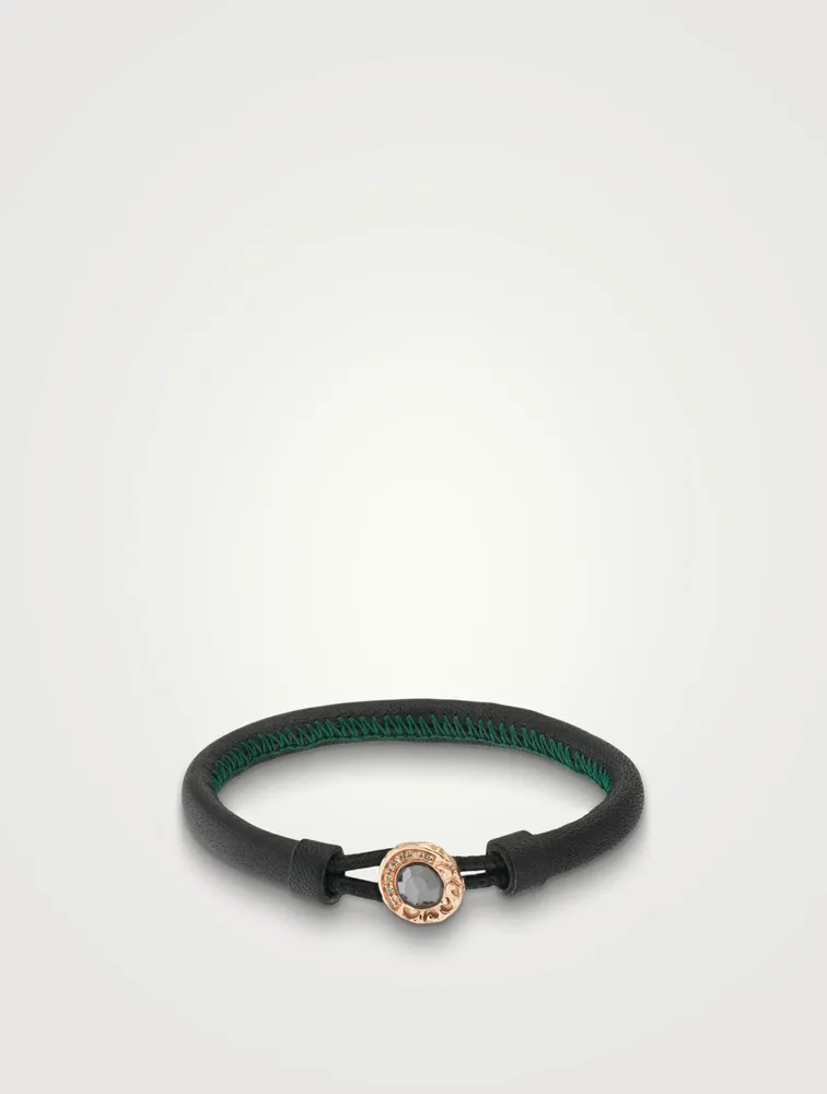 Kiri 18K Rose Gold Round Leather Bracelet With Hematite And Champagne Diamonds