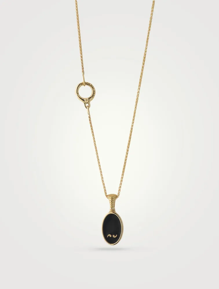 Frame 18K Gold Enameled Pendant Necklace