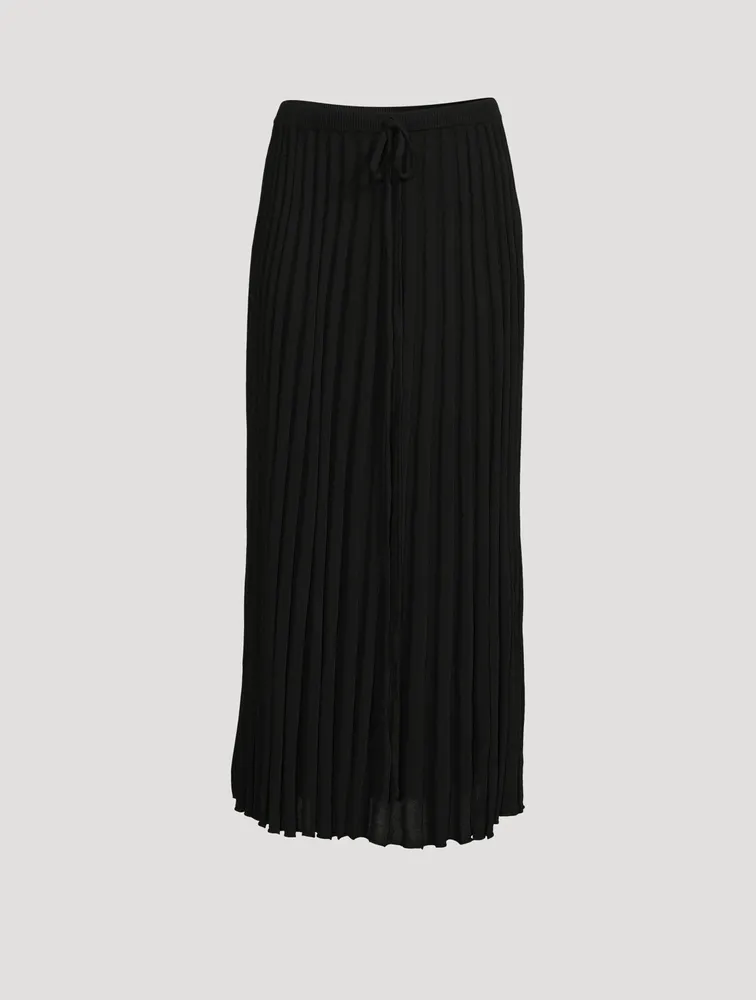 Pleated Knit-Tie Long Skirt