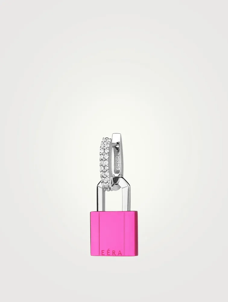 Small 18K White Gold Plated Lock Earring