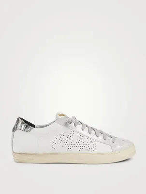 John Perforated Leather Sneakers With Metallic Python Tab