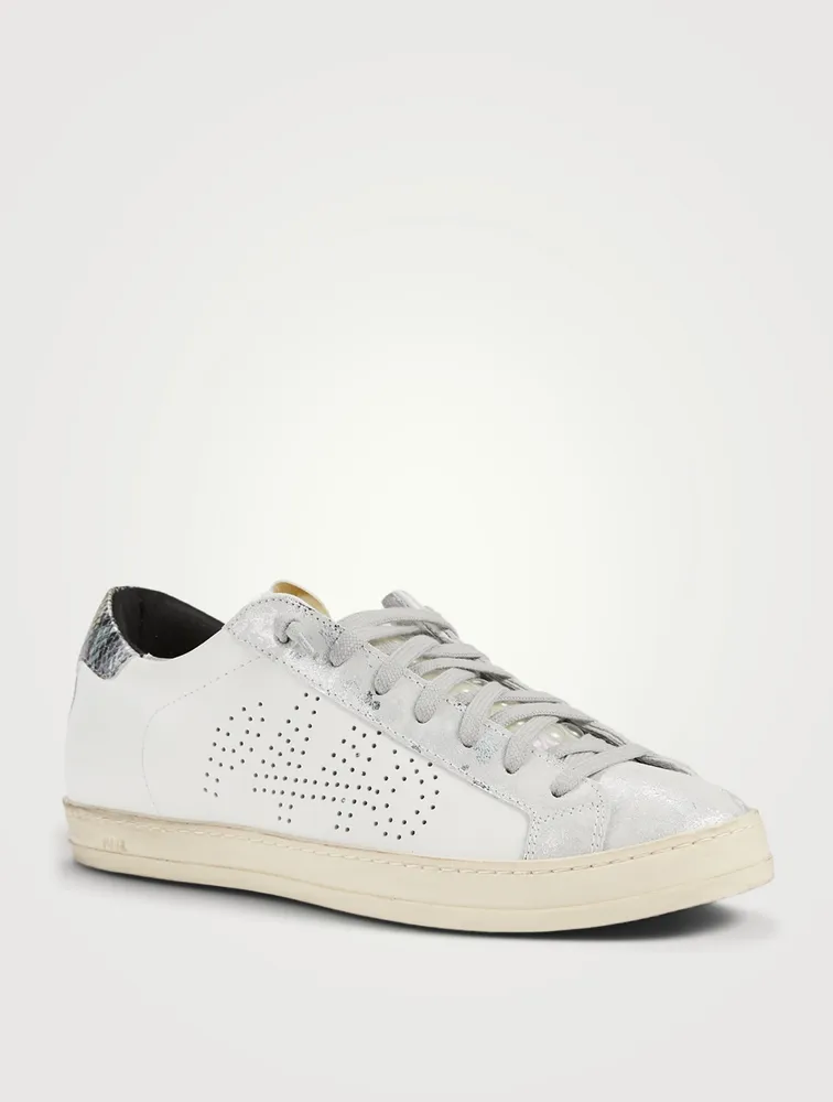 John Perforated Leather Sneakers With Metallic Python Tab