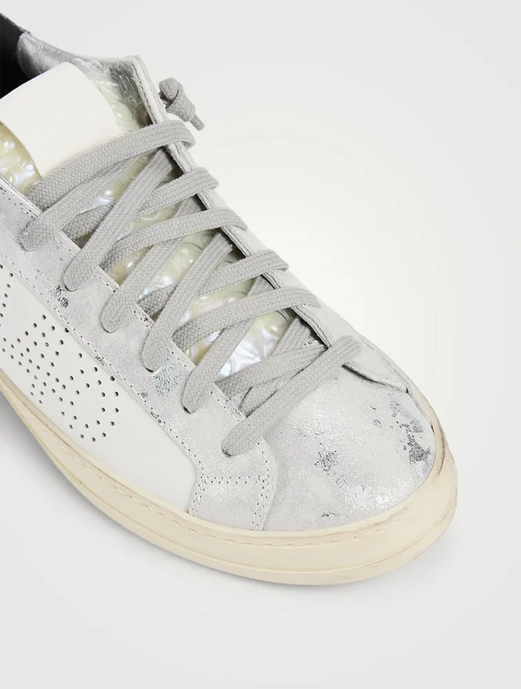 John Perforated Leather Sneakers With Metallic Python Tab