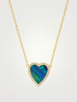 Mini 18K Opal Inlay Heart Necklace With Diamonds
