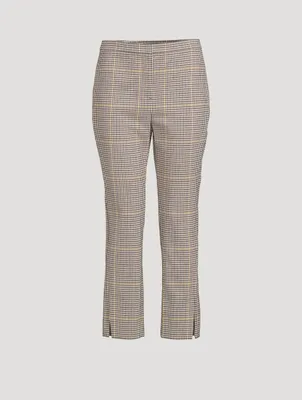 Wool Straight Slit Pants Plaid Print