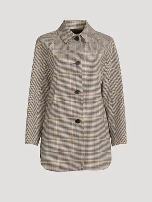 Wool Car Coat Plaid Print