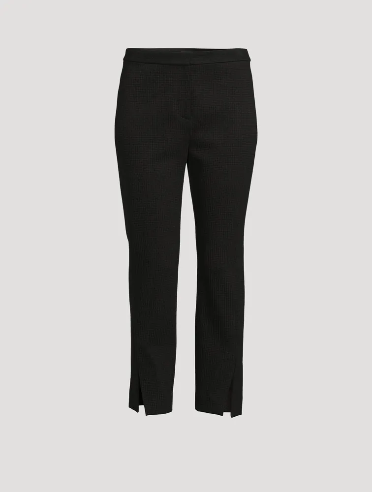 Waffle-Knit Cotton Straight Slit Pants