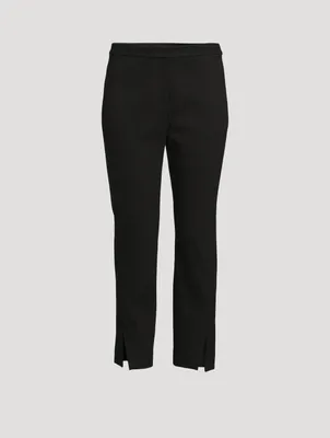 Waffle-Knit Cotton Straight Slit Pants