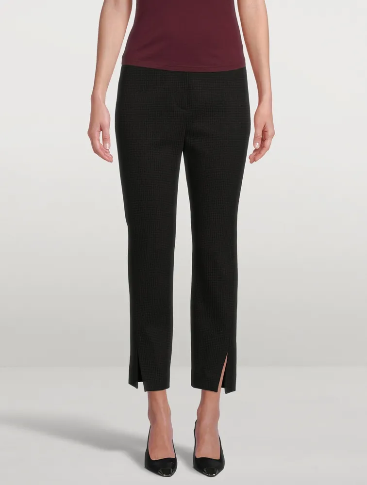 Waffle-Knit Cotton Straight Slit Pants