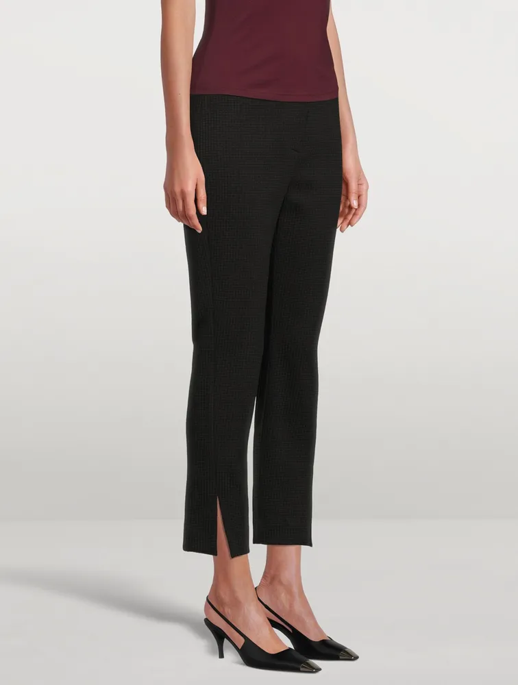 Waffle-Knit Cotton Straight Slit Pants