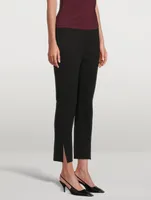Waffle-Knit Cotton Straight Slit Pants