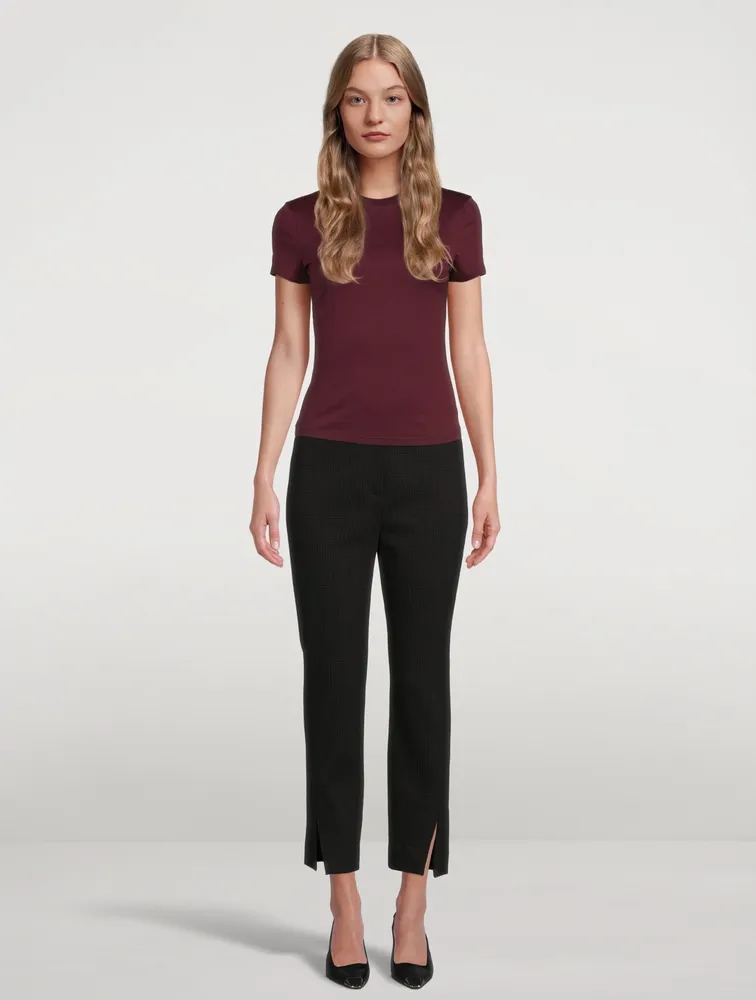 Waffle-Knit Cotton Straight Slit Pants