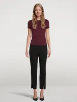 Waffle-Knit Cotton Straight Slit Pants