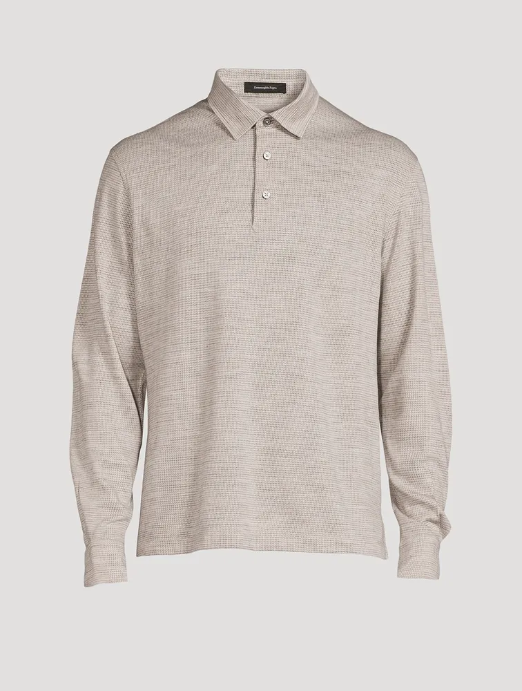 Cotton And Wool Long-Sleeve Polo Shirt