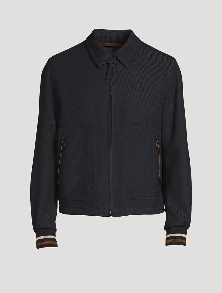 Wool Zip Jacket With Leather Detail