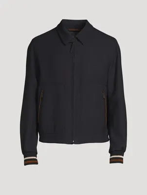 Wool Zip Jacket With Leather Detail