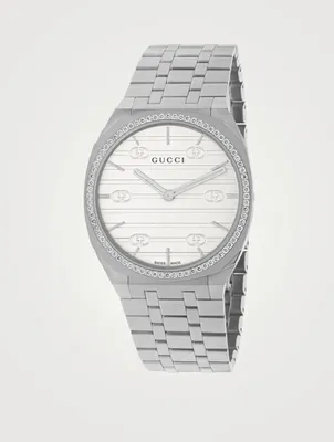 25H Stainless Steel Bracelet Watch With Diamonds