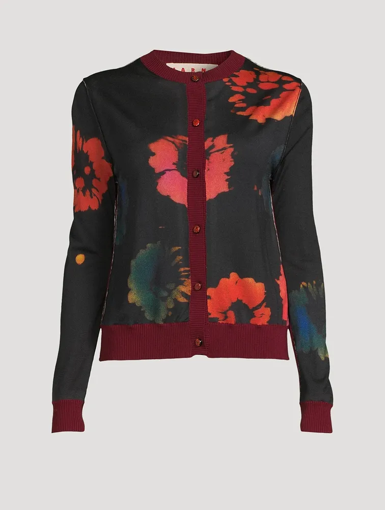 Virgin Wool Cardigan Floral Print