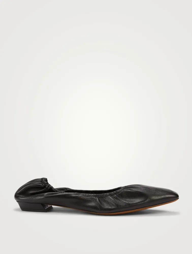 Ruched Leather Ballet Flats