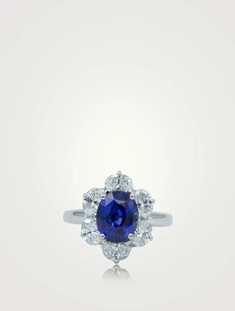 Oval Ceylon Sapphire Ring With Diamonds