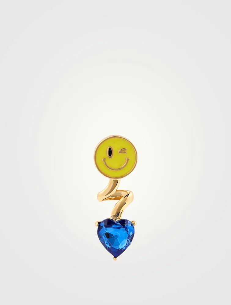 24K Goldplated Smiley Heart Earring With Crystal