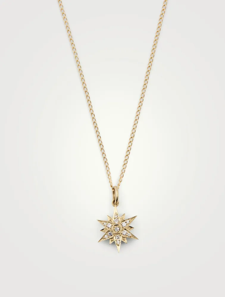 North Star 10K Gold Pendant With Pavé Diamonds